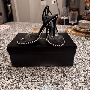 Alexander Wang Black and Clear Heels with Pearl Accents